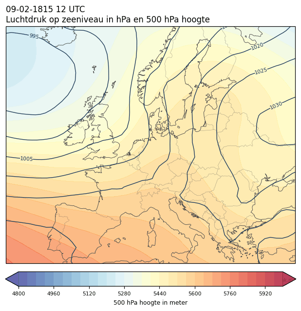 Weerkaart van 9 februari 1815 om 12 UTC