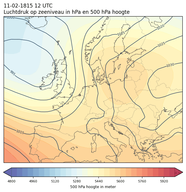 Weerkaart van 11 februari 1815 om 12 UTC