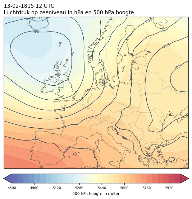 Weerkaart van 13 februari 1815 om 12 UTC
