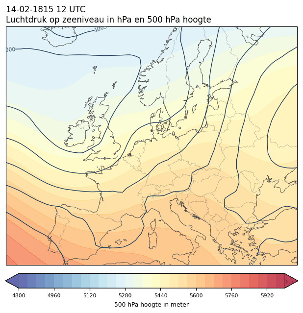 Weerkaart van 14 februari 1815 om 12 UTC