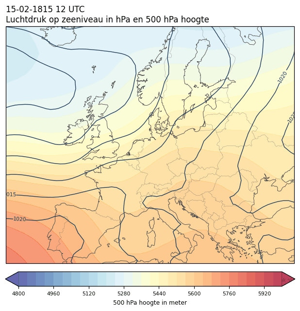 Weerkaart van 15 februari 1815 om 12 UTC