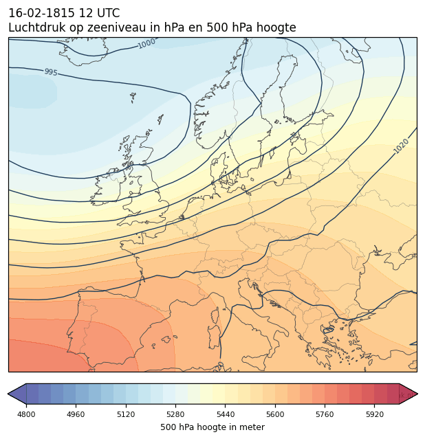Weerkaart van 16 februari 1815 om 12 UTC