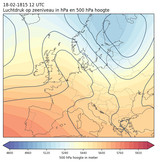 Weerkaart van 18 februari 1815 om 12 UTC