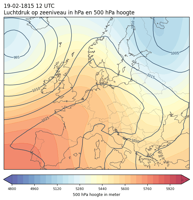Weerkaart van 19 februari 1815 om 12 UTC