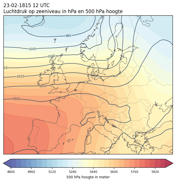 Weerkaart van 23 februari 1815 om 12 UTC