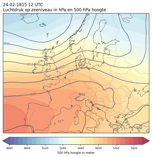 Weerkaart van 24 februari 1815 om 12 UTC