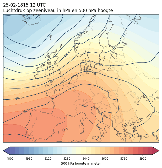 Weerkaart van 25 februari 1815 om 12 UTC