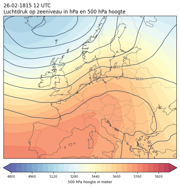Weerkaart van 26 februari 1815 om 12 UTC