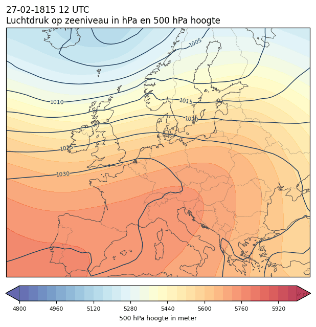 Weerkaart van 27 februari 1815 om 12 UTC