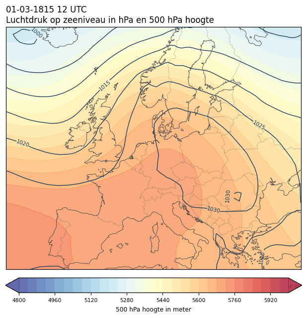 Weerkaart van 1 maart 1815 om 12 UTC