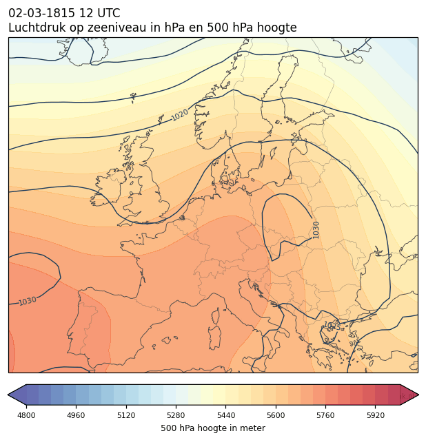 Weerkaart van 2 maart 1815 om 12 UTC