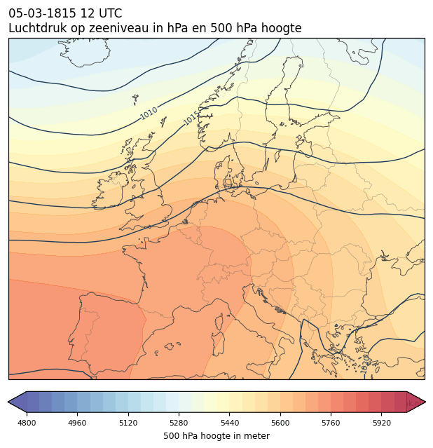 Weerkaart van 5 maart 1815 om 12 UTC