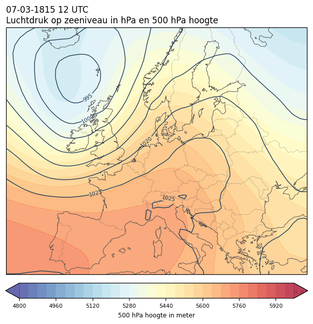 Weerkaart van 7 maart 1815 om 12 UTC