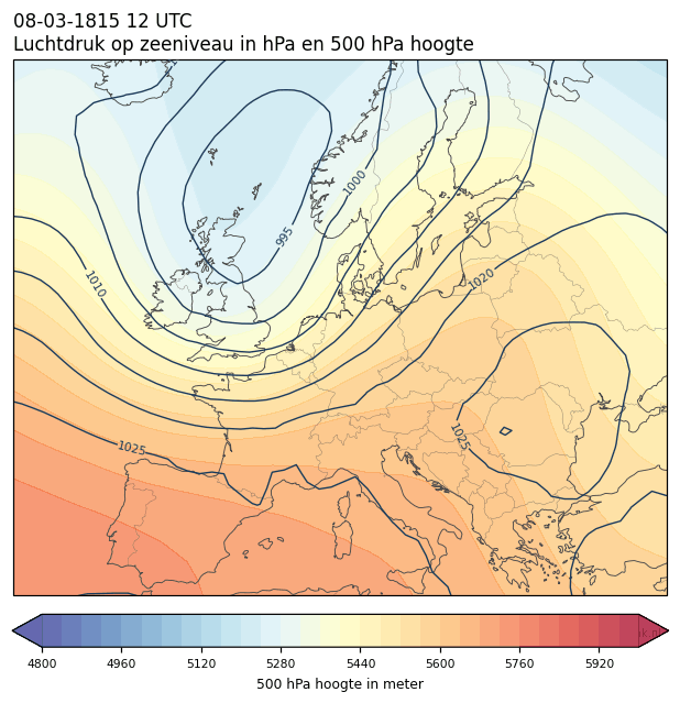 Weerkaart van 8 maart 1815 om 12 UTC