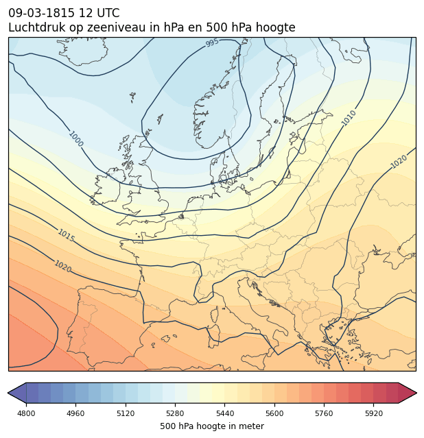 Weerkaart van 9 maart 1815 om 12 UTC