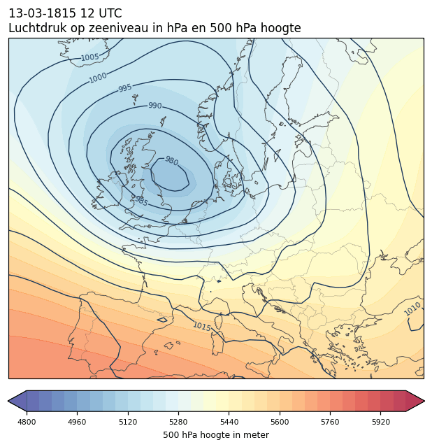 Weerkaart van 13 maart 1815 om 12 UTC