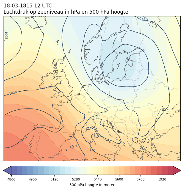 Weerkaart van 18 maart 1815 om 12 UTC