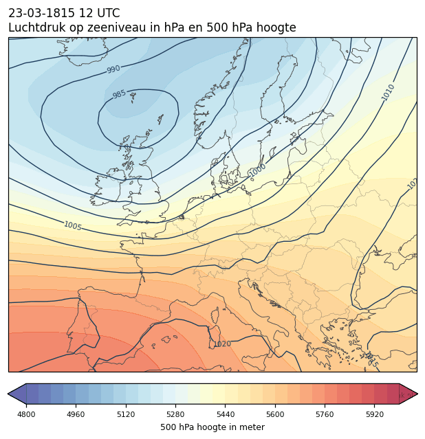 Weerkaart van 23 maart 1815 om 12 UTC
