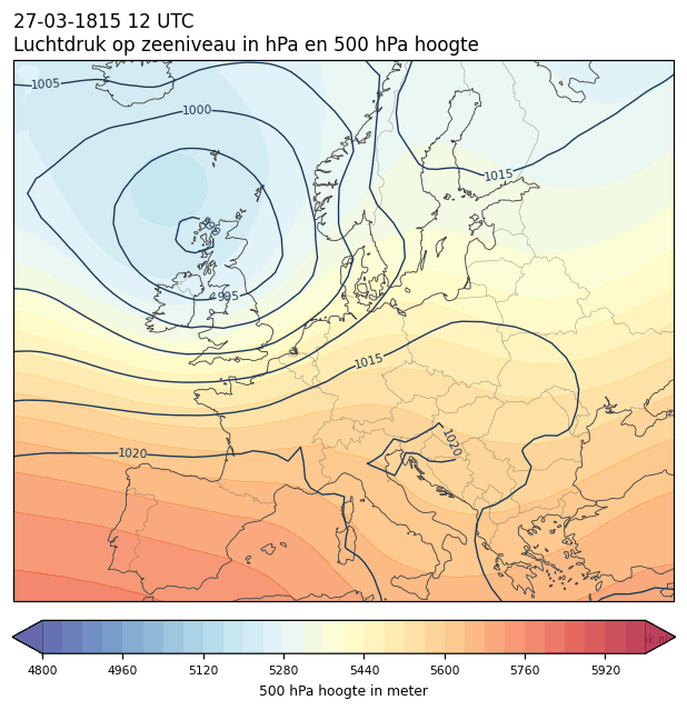 Weerkaart van 27 maart 1815 om 12 UTC