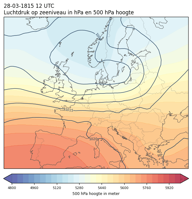 Weerkaart van 28 maart 1815 om 12 UTC