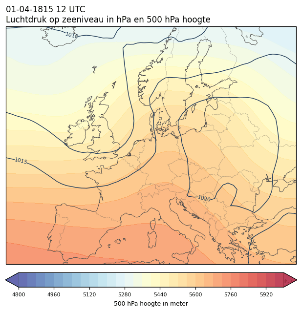 Weerkaart van 1 april 1815 om 12 UTC
