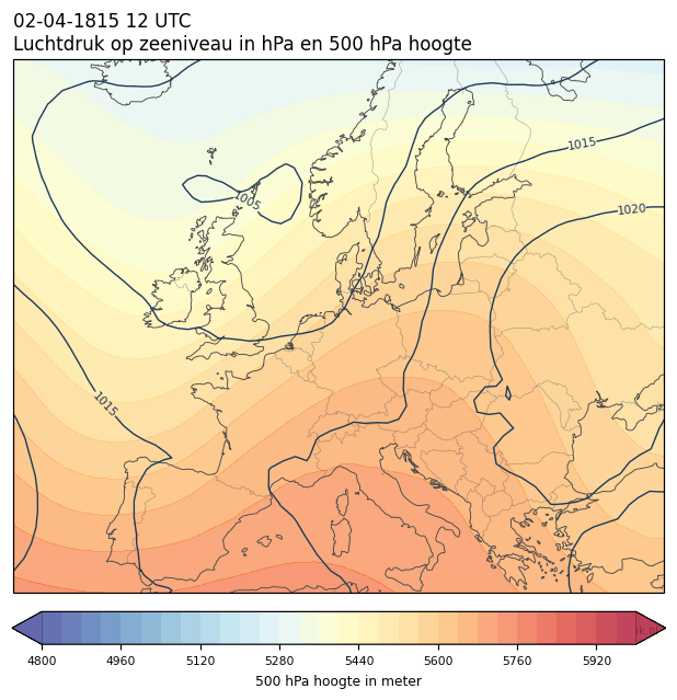 Weerkaart van 2 april 1815 om 12 UTC