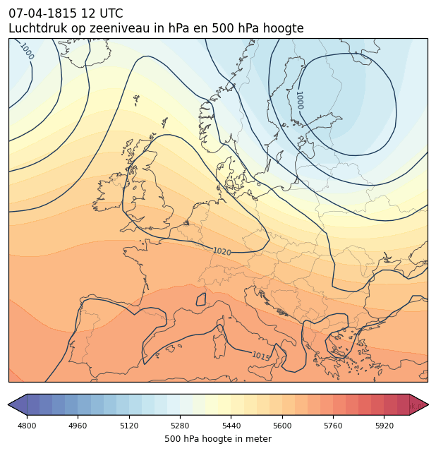 Weerkaart van 7 april 1815 om 12 UTC