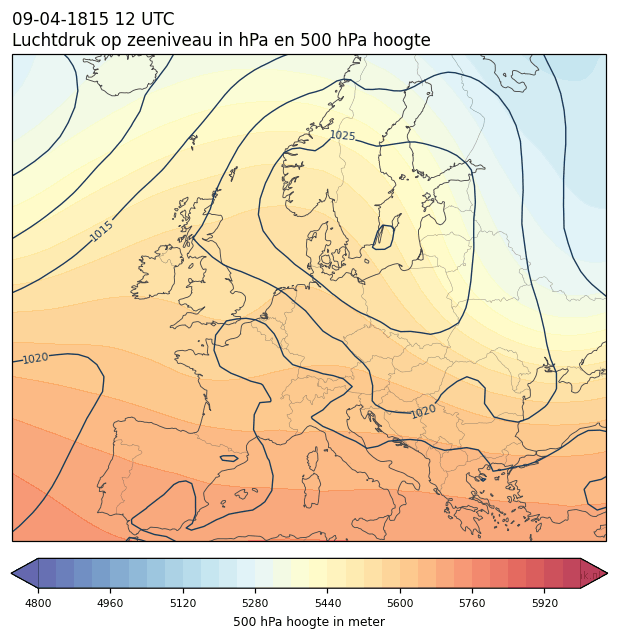 Weerkaart van 9 april 1815 om 12 UTC