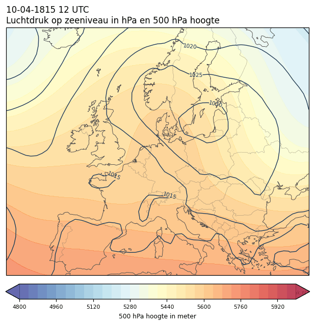 Weerkaart van 10 april 1815 om 12 UTC