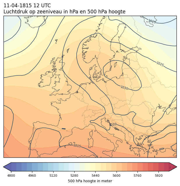 Weerkaart van 11 april 1815 om 12 UTC