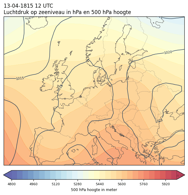 Weerkaart van 13 april 1815 om 12 UTC