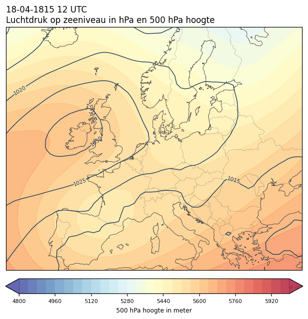Weerkaart van 18 april 1815 om 12 UTC
