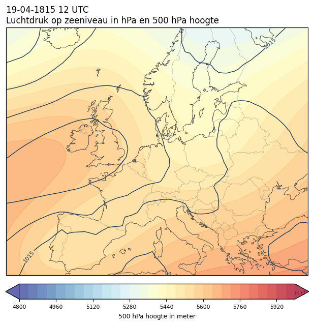 Weerkaart van 19 april 1815 om 12 UTC