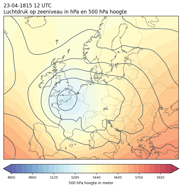 Weerkaart van 23 april 1815 om 12 UTC