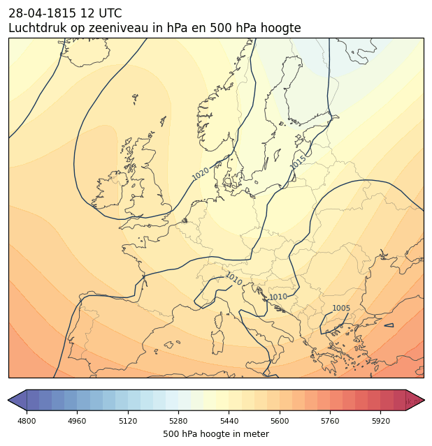 Weerkaart van 28 april 1815 om 12 UTC