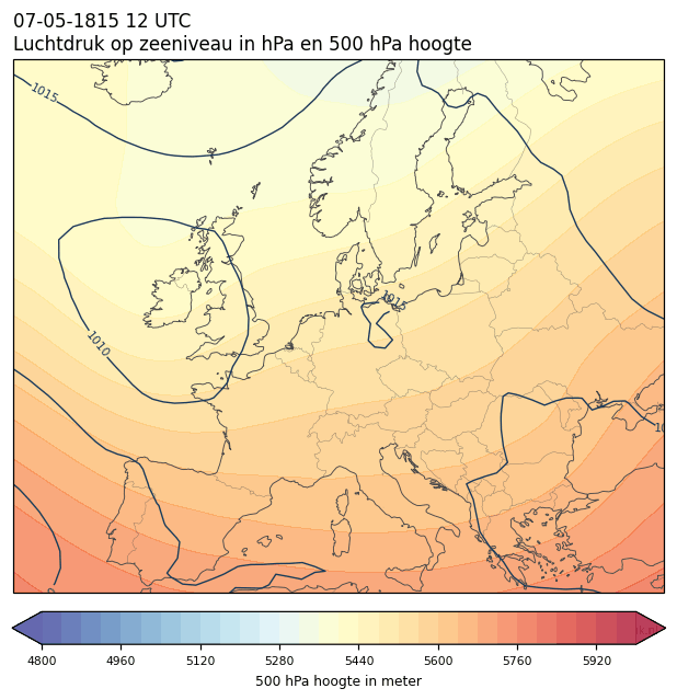 Weerkaart van 7 mei 1815 om 12 UTC