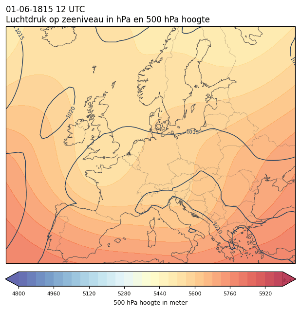 Weerkaart van 1 juni 1815 om 12 UTC