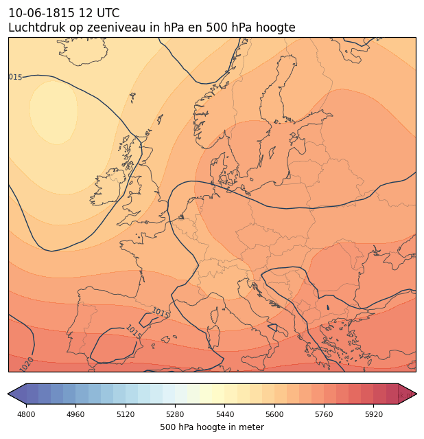 Weerkaart van 10 juni 1815 om 12 UTC