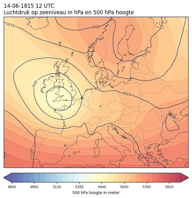 Weerkaart van 14 juni 1815 om 12 UTC