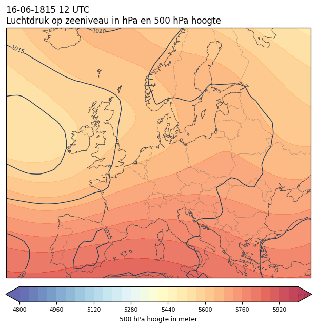 Weerkaart van 16 juni 1815 om 12 UTC