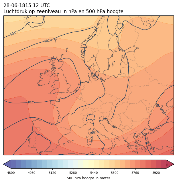 Weerkaart van 28 juni 1815 om 12 UTC