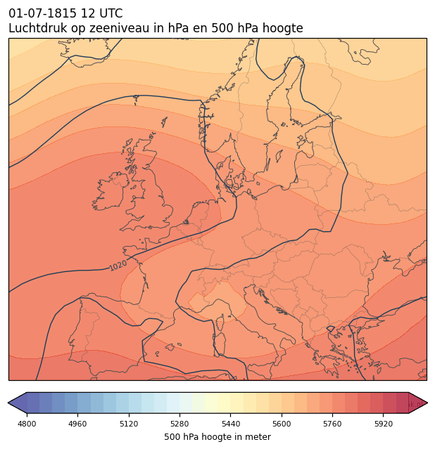 Weerkaart van 1 juli 1815 om 12 UTC
