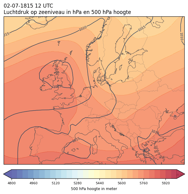 Weerkaart van 2 juli 1815 om 12 UTC