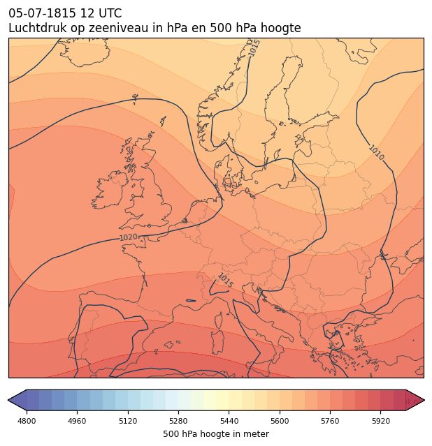 Weerkaart van 5 juli 1815 om 12 UTC
