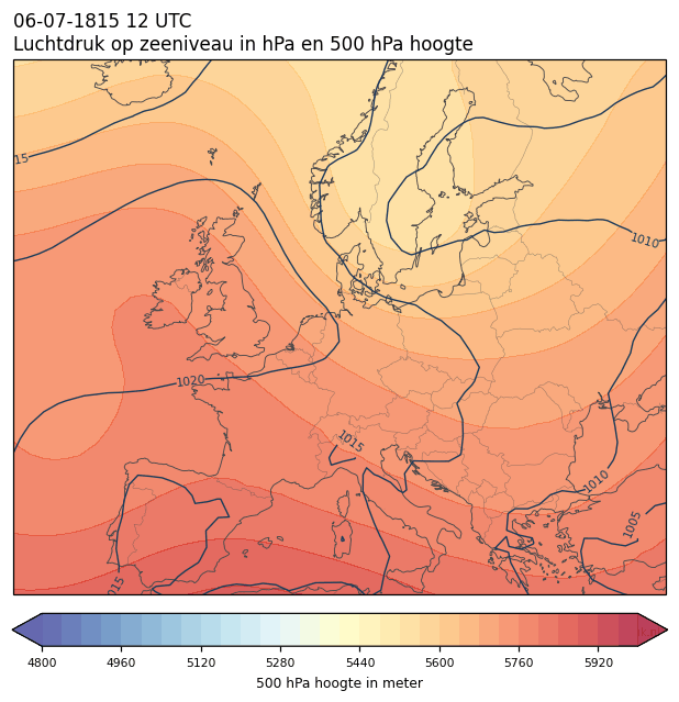 Weerkaart van 6 juli 1815 om 12 UTC