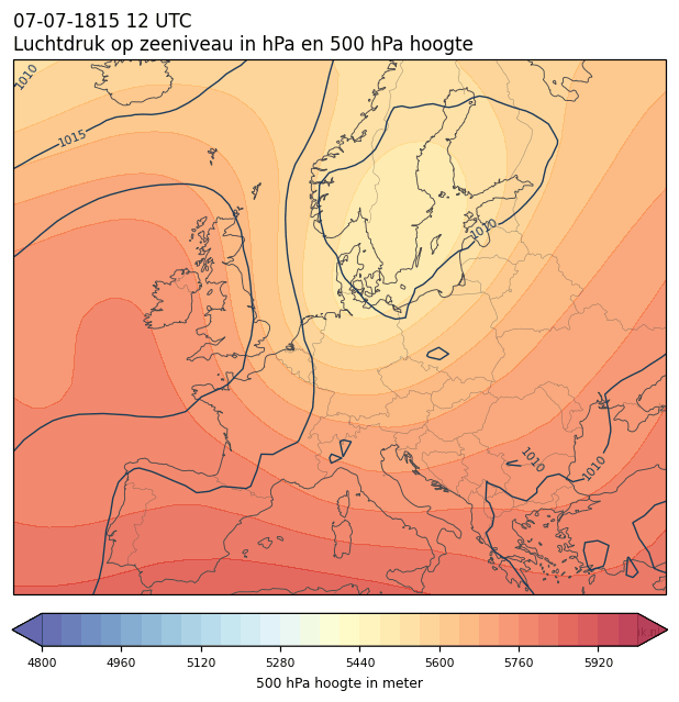 Weerkaart van 7 juli 1815 om 12 UTC