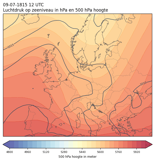 Weerkaart van 9 juli 1815 om 12 UTC