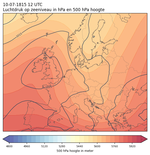 Weerkaart van 10 juli 1815 om 12 UTC