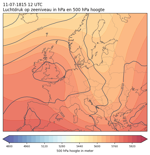 Weerkaart van 11 juli 1815 om 12 UTC