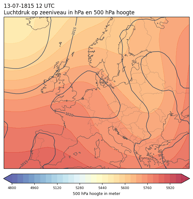 Weerkaart van 13 juli 1815 om 12 UTC